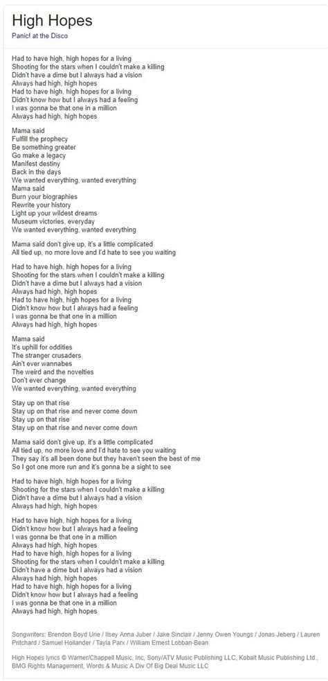 Panic! at the Disco – High Hopes Lyrics .